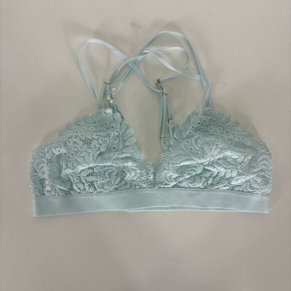 Aerie Light Blue Lace Strappy Back Bralette Bra Size Small - Picture 1 of 6